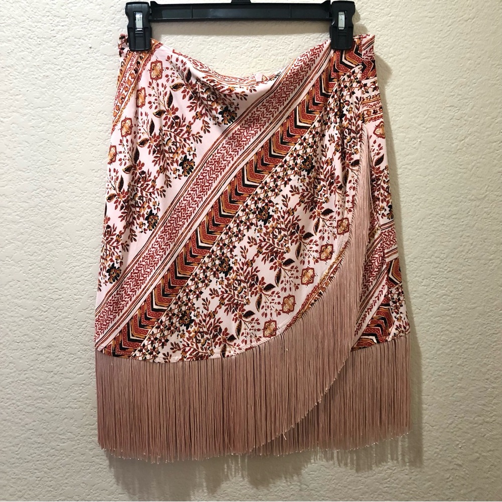 Idyllwind Pink Floral Fringe Wrap Skirt